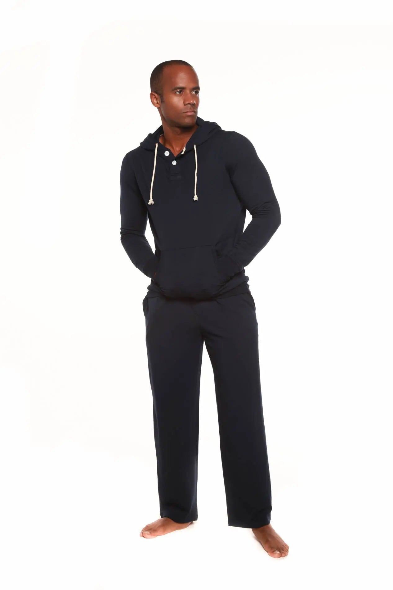 Men's Henley Style Bamboo Viscose Fleece Hoodie + Fleece Lounge Pants - Blade & Thread