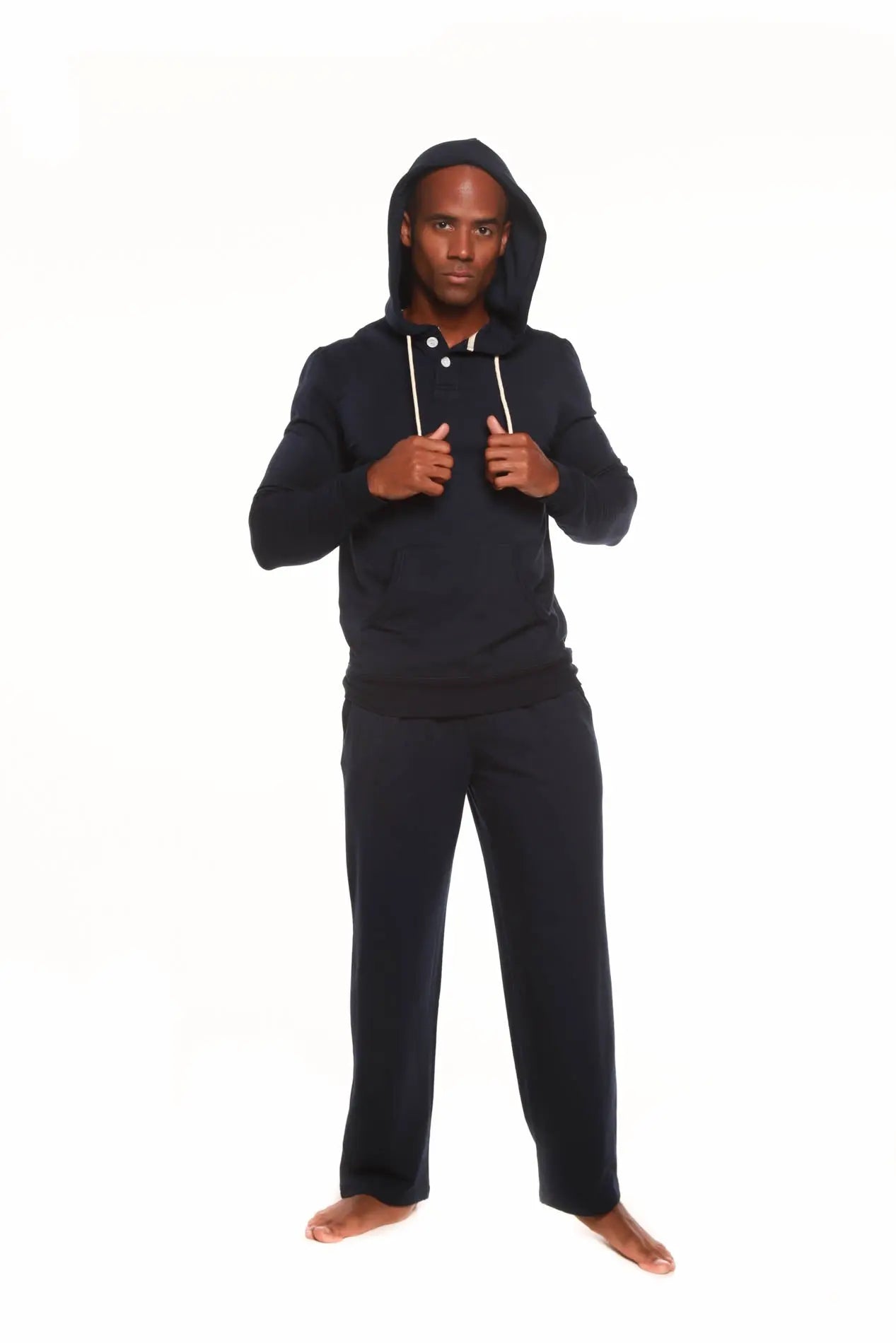 Men's Henley Style Bamboo Viscose Fleece Hoodie + Fleece Lounge Pants - Blade & Thread