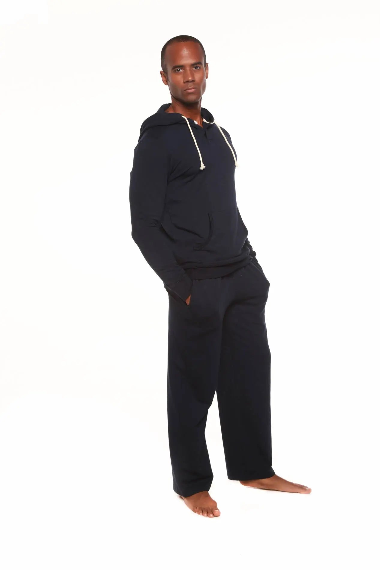 Men's Henley Style Bamboo Viscose Fleece Hoodie + Fleece Lounge Pants - Blade & Thread