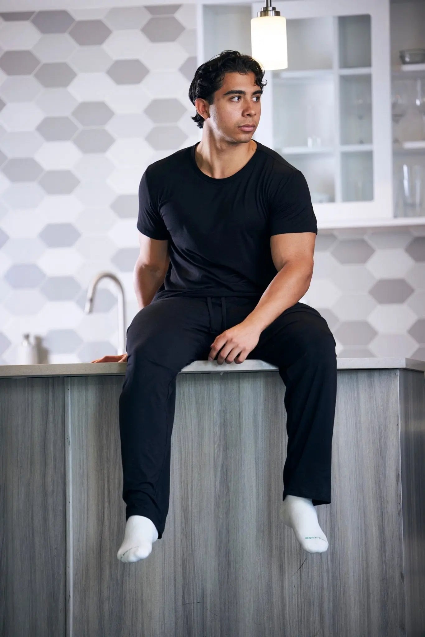 Men's Soft Bamboo Lounge Pajama Set - Short Sleeve Top & Pants - Blade & Thread