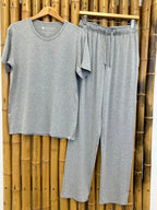Men's Soft Bamboo Lounge Pajama Set - Short Sleeve Top & Pants Spun Bamboo