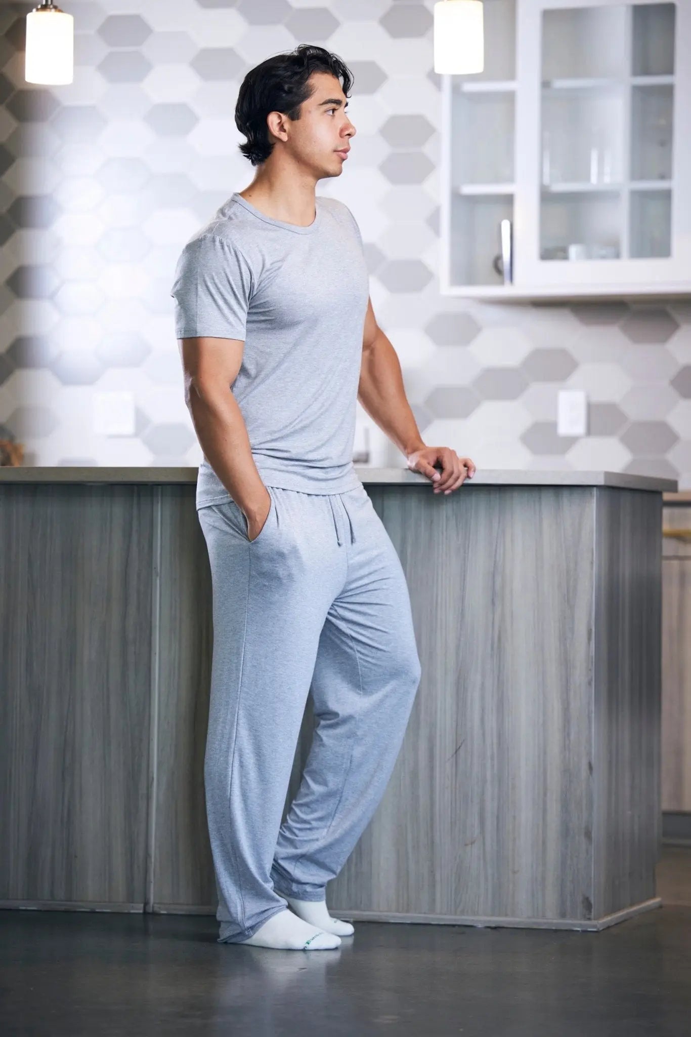 Men's Soft Bamboo Lounge Pajama Set - Short Sleeve Top & Pants - Blade & Thread
