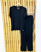 Men's Soft Bamboo Lounge Pajama Set - Short Sleeve Top & Pants Spun Bamboo