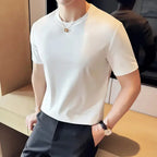 Mens T-Shirt Short Sleeved Summer Thin Ice Silk Pure Cotton Top round Neck T-Shirt Sports Fitness Running Casual Mens Clothing Blade & Thread