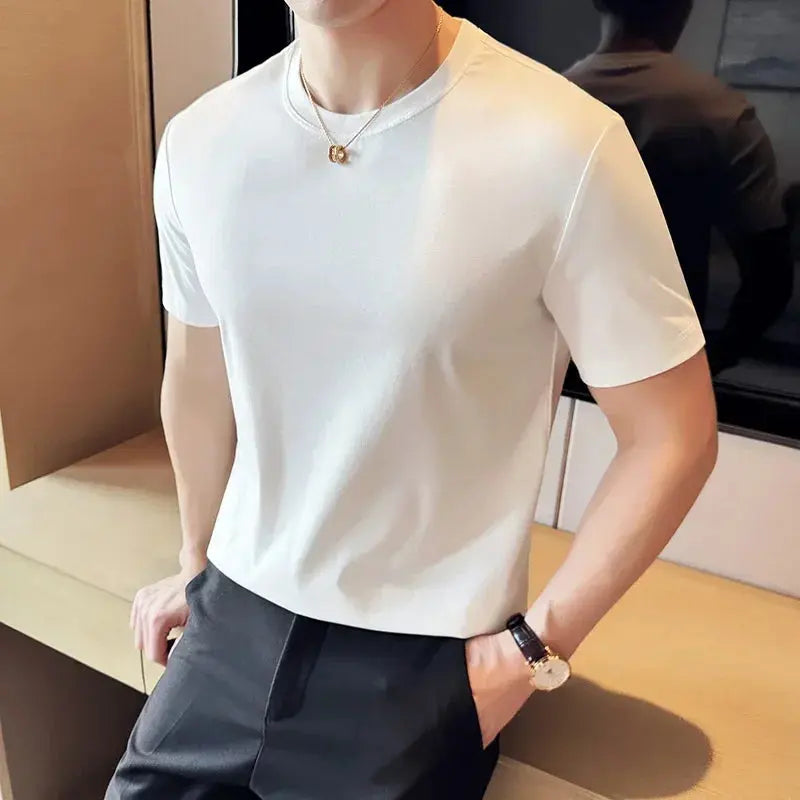Mens T-Shirt Short Sleeved Summer Thin Ice Silk Pure Cotton Top round Neck T-Shirt Sports Fitness Running Casual Mens Clothing Blade & Thread