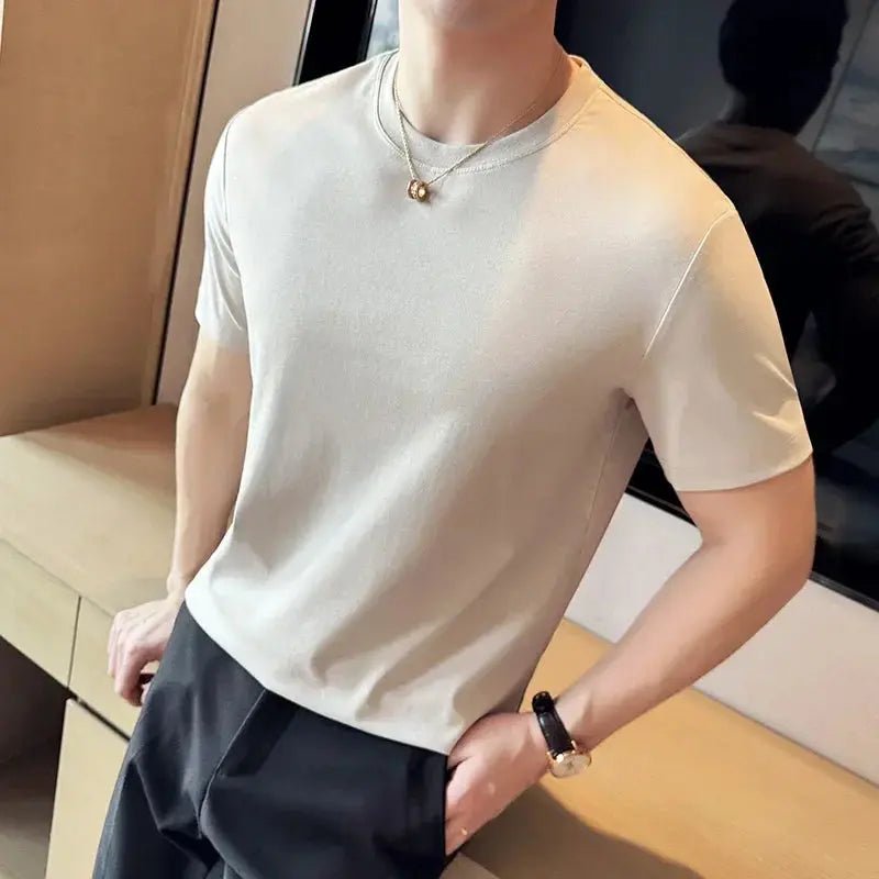 Mens T-Shirt Short Sleeved Summer Thin Ice Silk Pure Cotton Top round Neck T-Shirt Sports Fitness Running Casual Mens Clothing - Blade & Thread