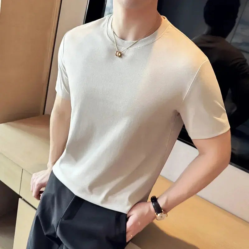 Mens T-Shirt Short Sleeved Summer Thin Ice Silk Pure Cotton Top round Neck T-Shirt Sports Fitness Running Casual Mens Clothing Blade & Thread
