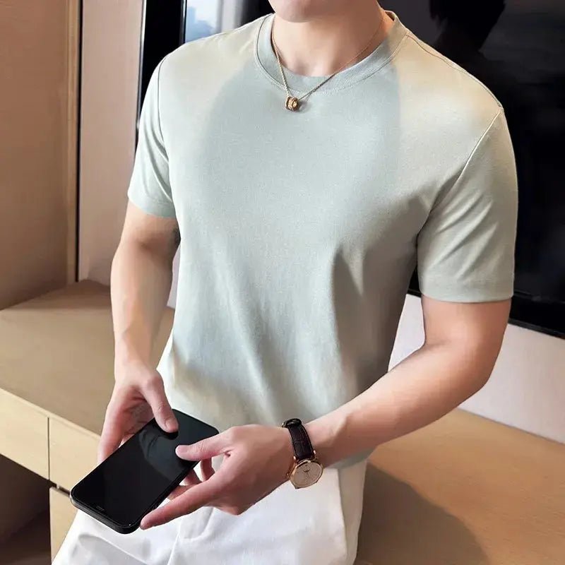 Mens T-Shirt Short Sleeved Summer Thin Ice Silk Pure Cotton Top round Neck T-Shirt Sports Fitness Running Casual Mens Clothing - Blade & Thread