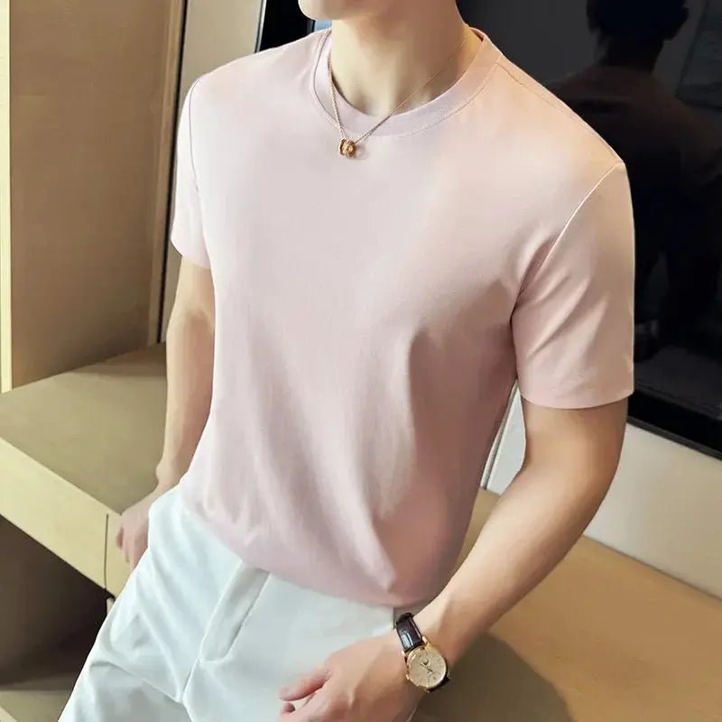 Mens T-Shirt Short Sleeved Summer Thin Ice Silk Pure Cotton Top round Neck T-Shirt Sports Fitness Running Casual Mens Clothing - Blade & Thread