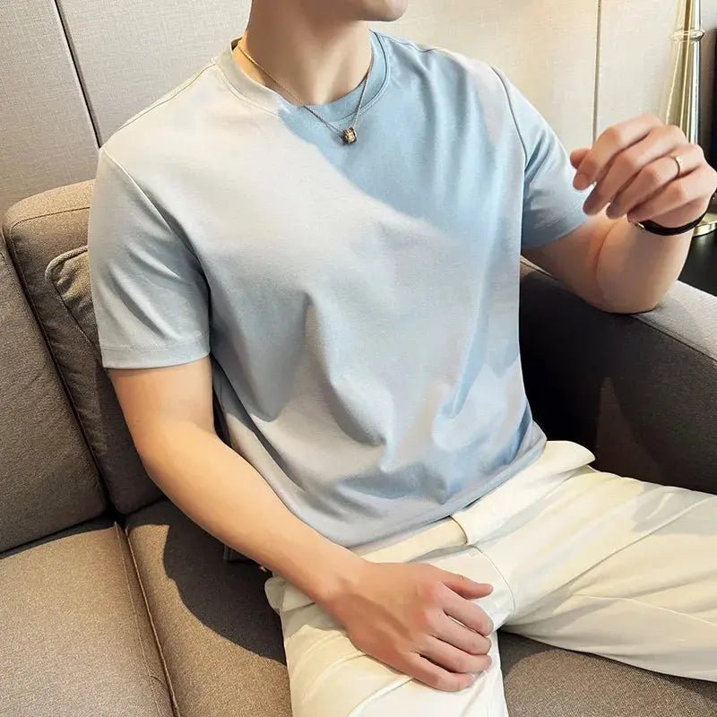 Mens T-Shirt Short Sleeved Summer Thin Ice Silk Pure Cotton Top round Neck T-Shirt Sports Fitness Running Casual Mens Clothing - Blade & Thread