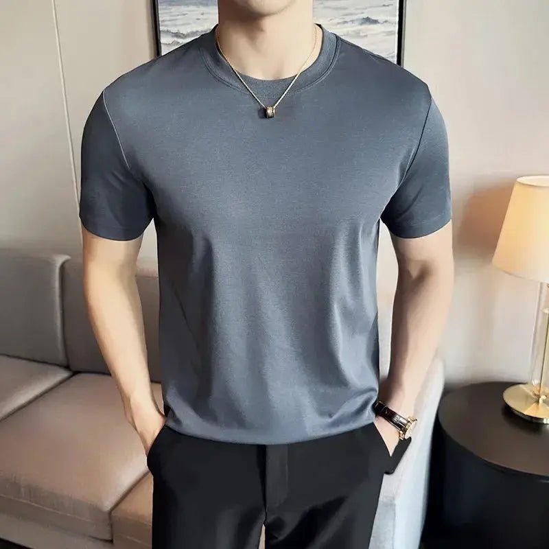 Mens T-Shirt Short Sleeved Summer Thin Ice Silk Pure Cotton Top round Neck T-Shirt Sports Fitness Running Casual Mens Clothing - Blade & Thread