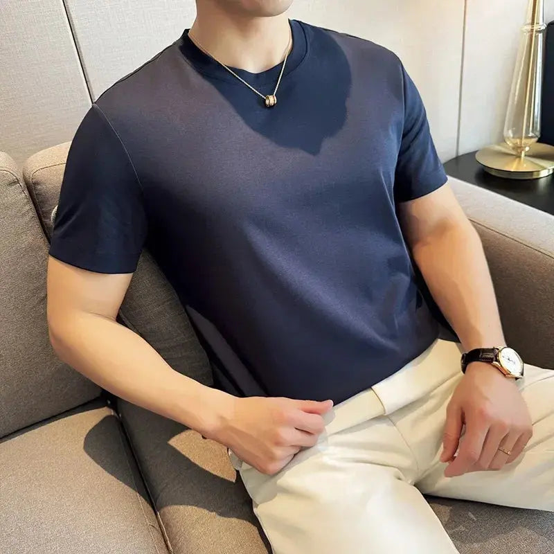 Mens T-Shirt Short Sleeved Summer Thin Ice Silk Pure Cotton Top round Neck T-Shirt Sports Fitness Running Casual Mens Clothing Blade & Thread