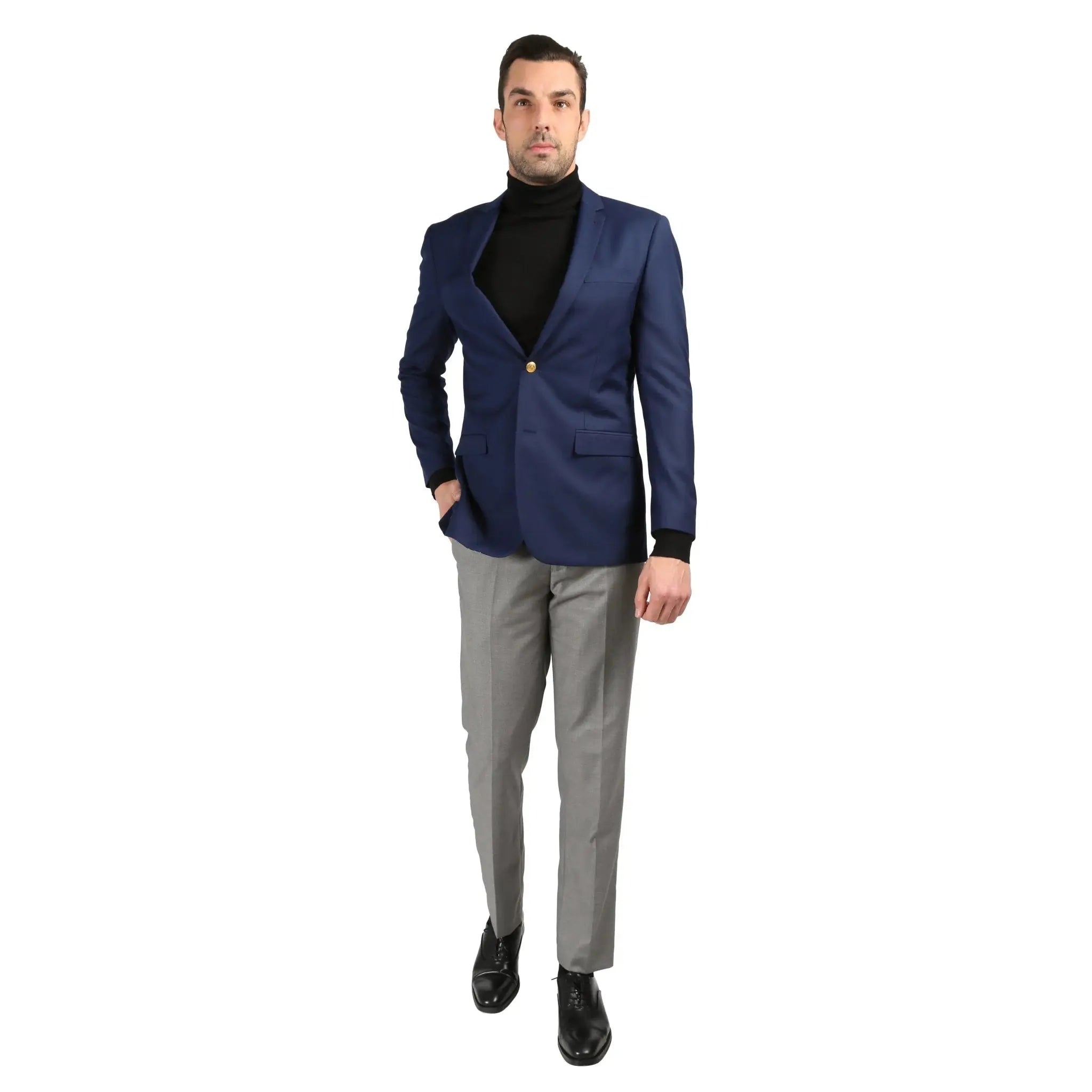 Men's Warwick Gold Button Slim Fit Navy Blazer Ferrecci