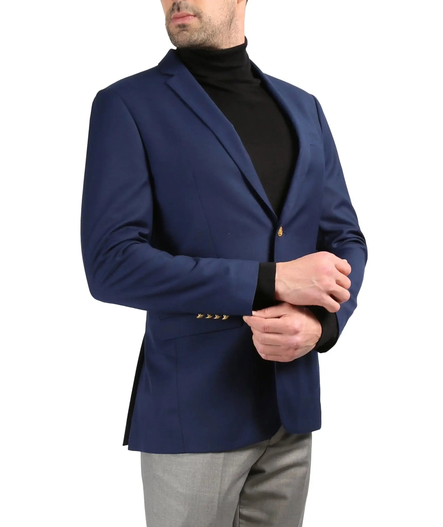 Men's Warwick Gold Button Slim Fit Navy Blazer Ferrecci
