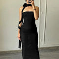 Mesh Flower Scarf Strapless Solid Elegant Sexy Bodycon Midi Prom Dress nowadaysfashion