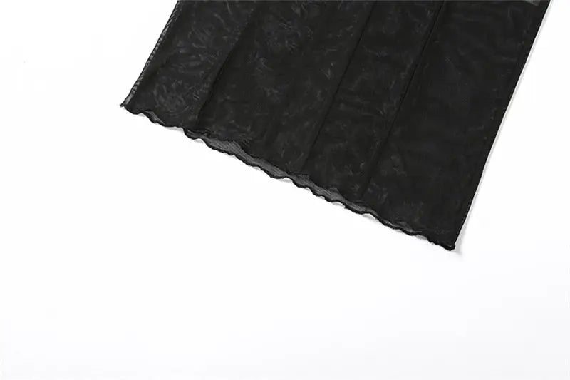 Mesh O Neck Long Sleeves Backless Lace Up See Through Sexy Bodycon Maxi Dress - Blade & Thread