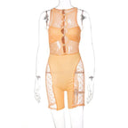 Mesh Sheer Patchwork Playsuit Birthday for Women Y2k Clothes Shorts Rompers nowadaysfashion