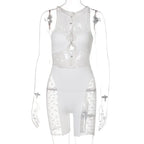 Mesh Sheer Patchwork Playsuit Birthday for Women Y2k Clothes Shorts Rompers nowadaysfashion