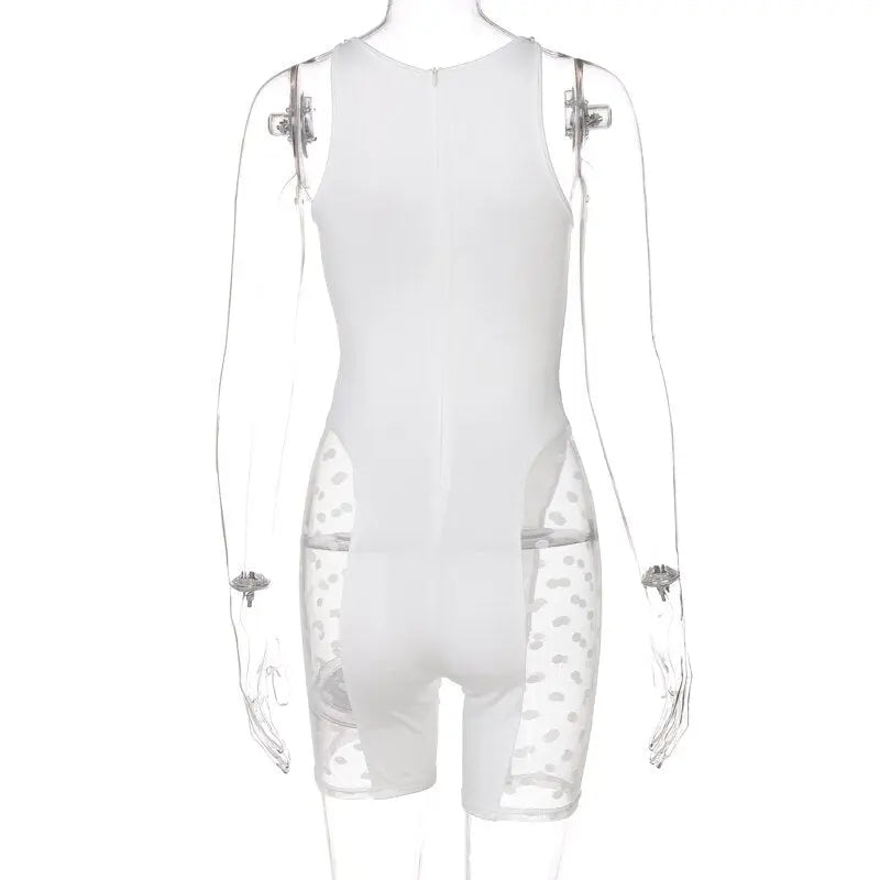 Mesh Sheer Patchwork Playsuit Birthday for Women Y2k Clothes Shorts Rompers - Blade & Thread