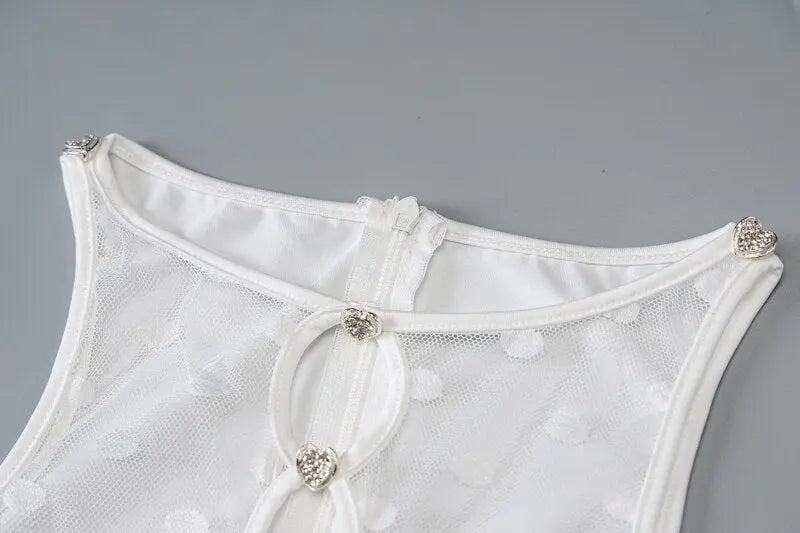 Mesh Sheer Patchwork Playsuit Birthday for Women Y2k Clothes Shorts Rompers nowadaysfashion