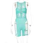 Mesh Sheer Patchwork Playsuit Birthday for Women Y2k Clothes Shorts Rompers nowadaysfashion