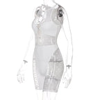 Mesh Sheer Patchwork Playsuit Birthday for Women Y2k Clothes Shorts Rompers nowadaysfashion