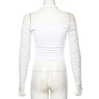 Mesh Shirt Women Tshirt Top Autumn Halter V-neck Off the Shoulder T-shirts Streetwear Top nowadaysfashion