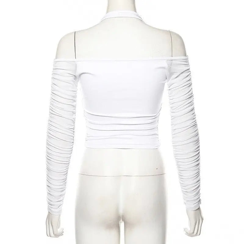 Mesh Shirt Women Tshirt Top Autumn Halter V-neck Off the Shoulder T-shirts Streetwear Top - Blade & Thread