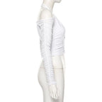 Mesh Shirt Women Tshirt Top Autumn Halter V-neck Off the Shoulder T-shirts Streetwear Top nowadaysfashion
