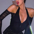 Mesh Shirt Women Tshirt Top Autumn Halter V-neck Off the Shoulder T-shirts Streetwear Top nowadaysfashion