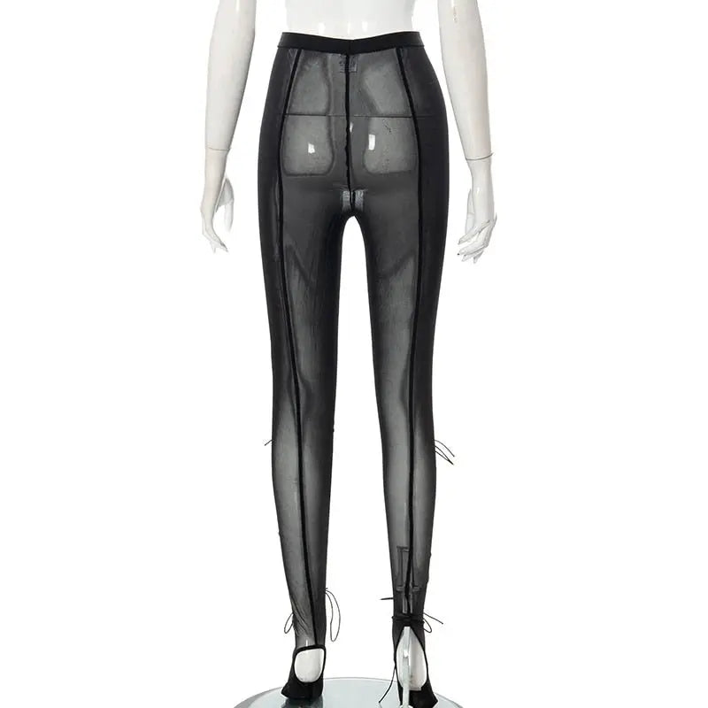 Mesh Solid Bandage High Waist Leggings Bodycon - Blade & Thread