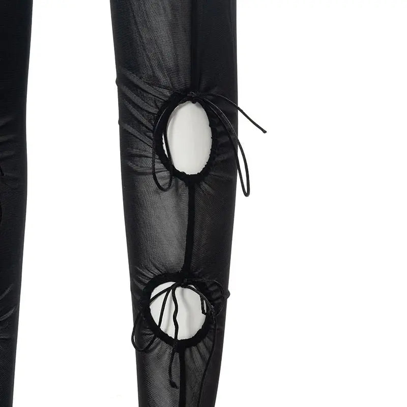 Mesh Solid Bandage High Waist Leggings Bodycon - Blade & Thread