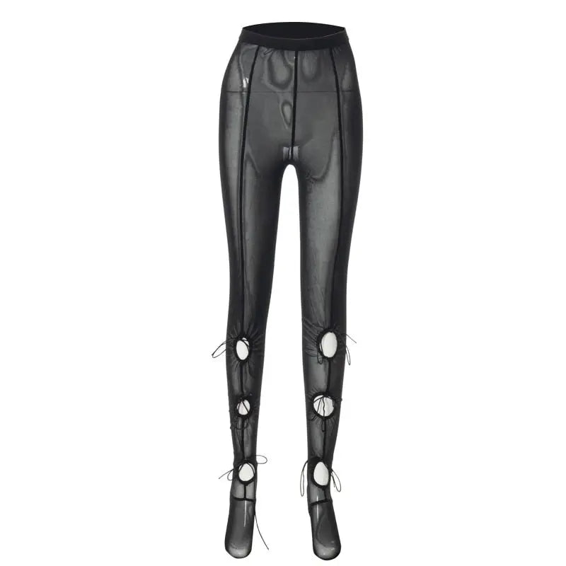 Mesh Solid Bandage High Waist Leggings Bodycon nowadaysfashion