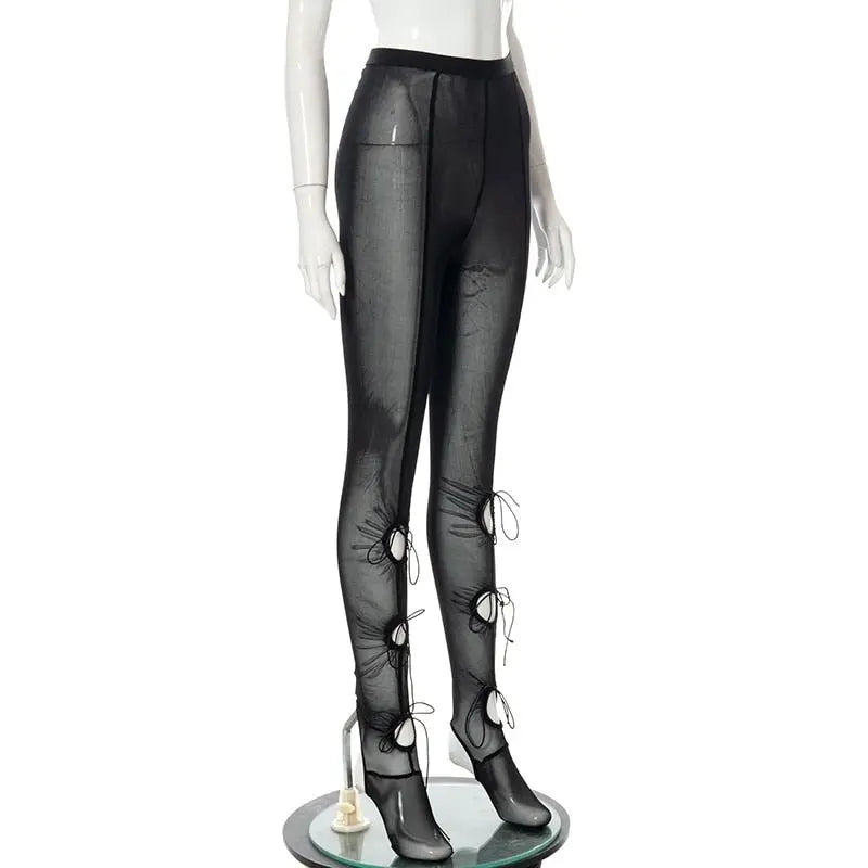 Mesh Solid Bandage High Waist Leggings Bodycon - Blade & Thread