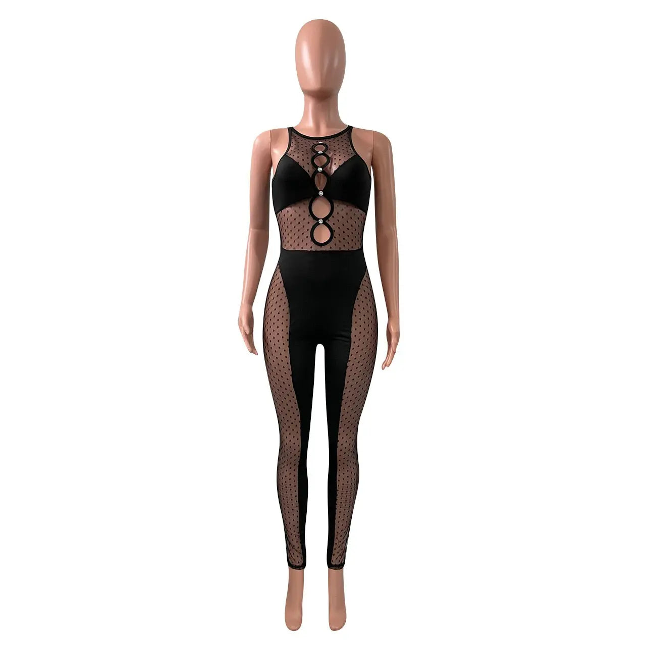 Mesh  Women Sleeveless Jumpsuit Skinny Sexy Streetwear Sportswear Long pant Rompers 2022 Summer nowadaysfashion