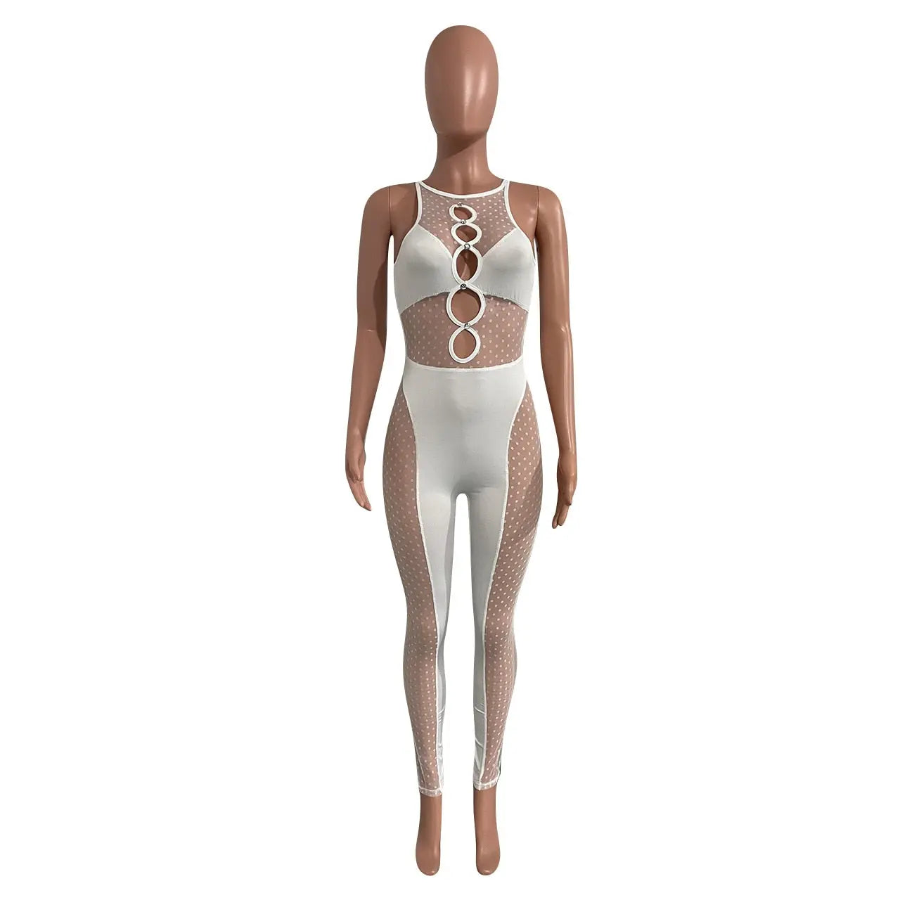 Mesh  Women Sleeveless Jumpsuit Skinny Sexy Streetwear Sportswear Long pant Rompers 2022 Summer nowadaysfashion