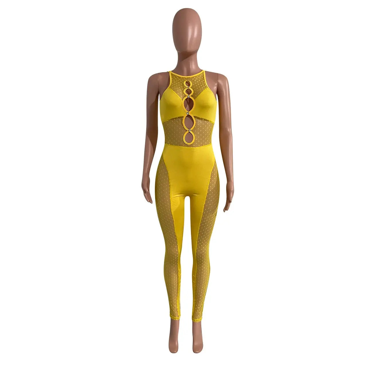 Mesh  Women Sleeveless Jumpsuit Skinny Sexy Streetwear Sportswear Long pant Rompers 2022 Summer nowadaysfashion
