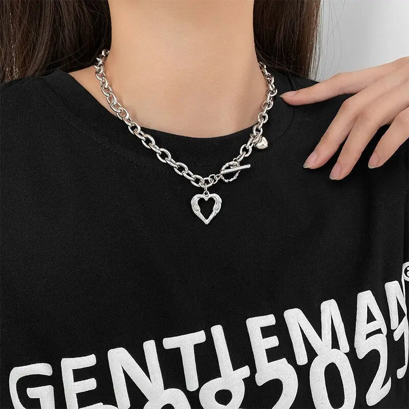 Metal Love Heart Cupid Pendants Female Clavicle Chain Light Luxury Niche Design Necklace nowadaysfashion