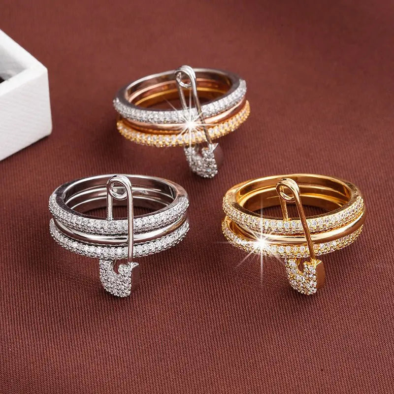 Micro-inlaid zircon pin ring nowadaysfashion
