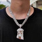 Micro Paved Zircon Jesus Head Hip Hop Men's Pendant Necklace nowadaysfashion