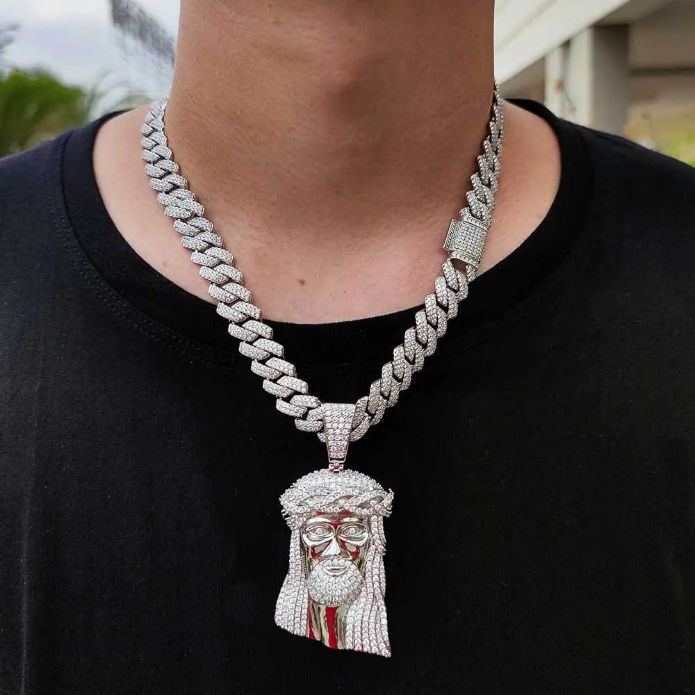 Micro Paved Zircon Jesus Head Hip Hop Men's Pendant Necklace - Blade & Thread