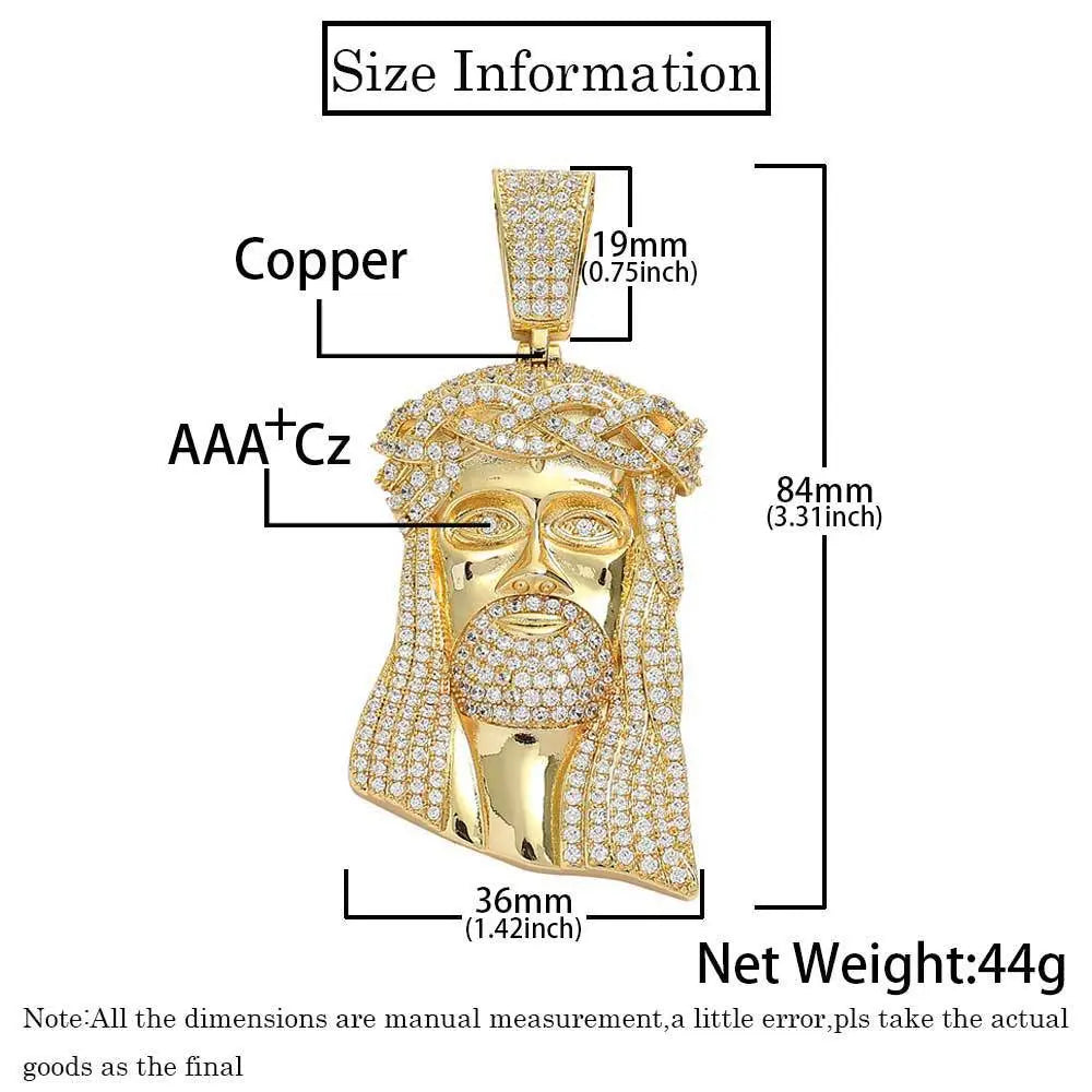 Micro Paved Zircon Jesus Head Hip Hop Men's Pendant Necklace - Blade & Thread