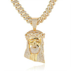 Micro Paved Zircon Jesus Head Hip Hop Men's Pendant Necklace nowadaysfashion
