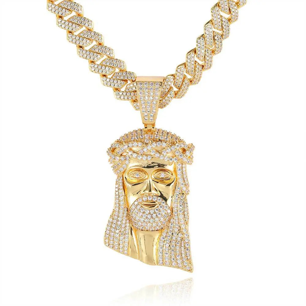 Micro Paved Zircon Jesus Head Hip Hop Men's Pendant Necklace - Blade & Thread