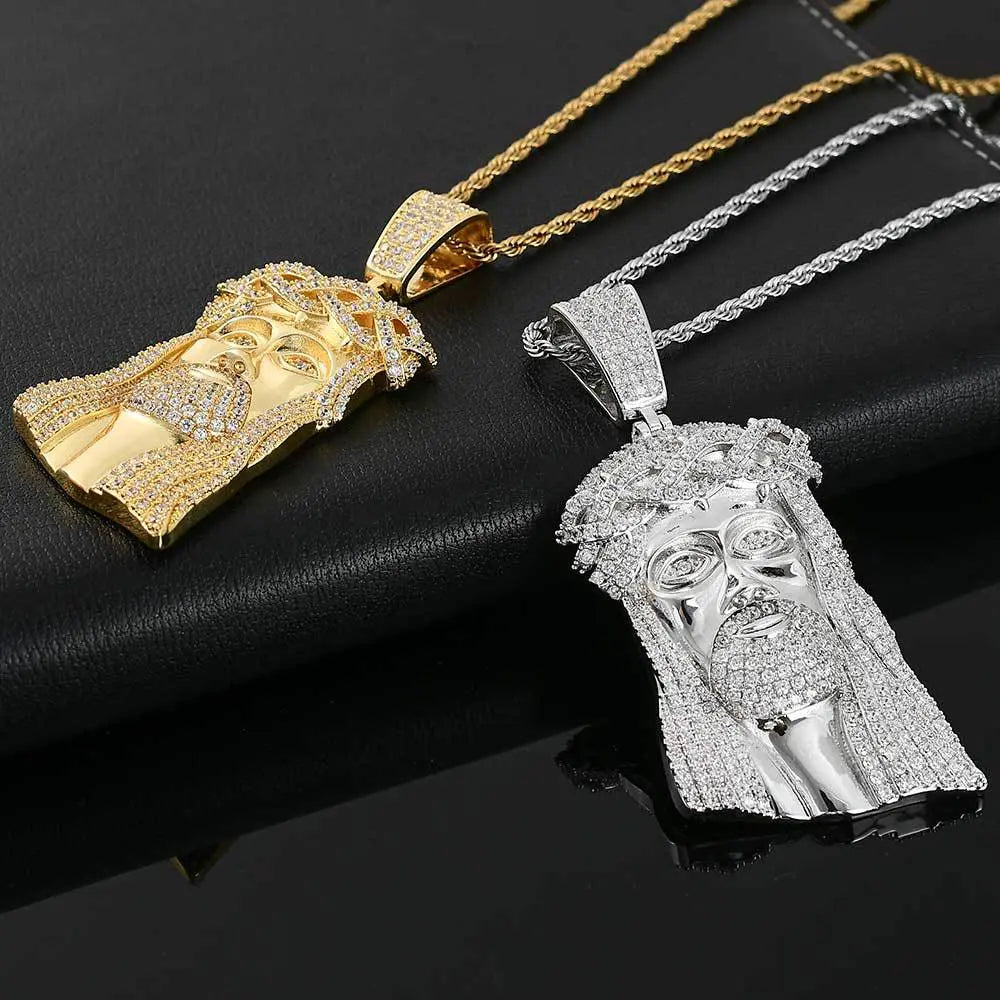 Micro Paved Zircon Jesus Head Hip Hop Men's Pendant Necklace nowadaysfashion