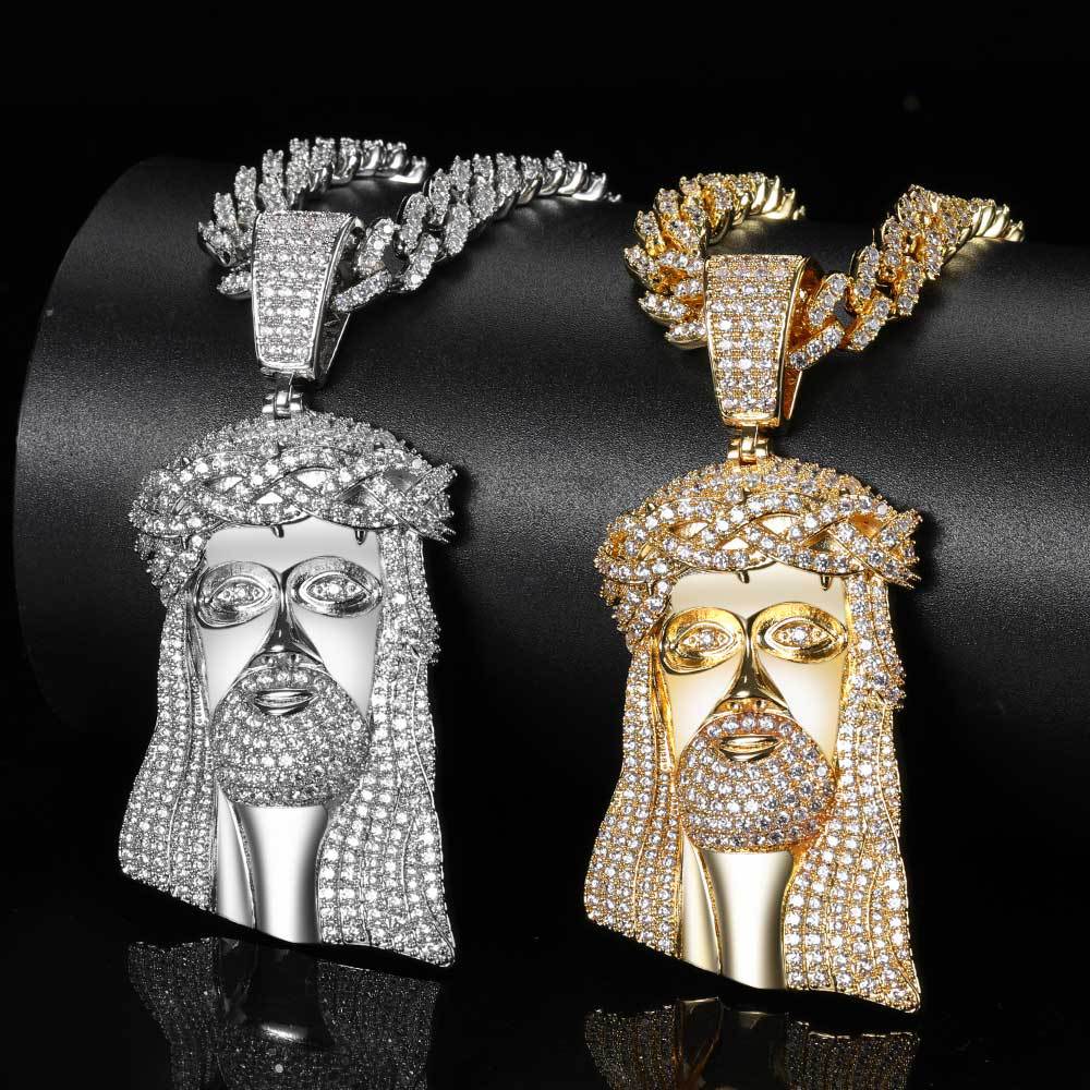 Micro Paved Zircon Jesus Head Hip Hop Men's Pendant Necklace - Blade & Thread