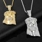 Micro Paved Zircon Jesus Head Hip Hop Men's Pendant Necklace nowadaysfashion
