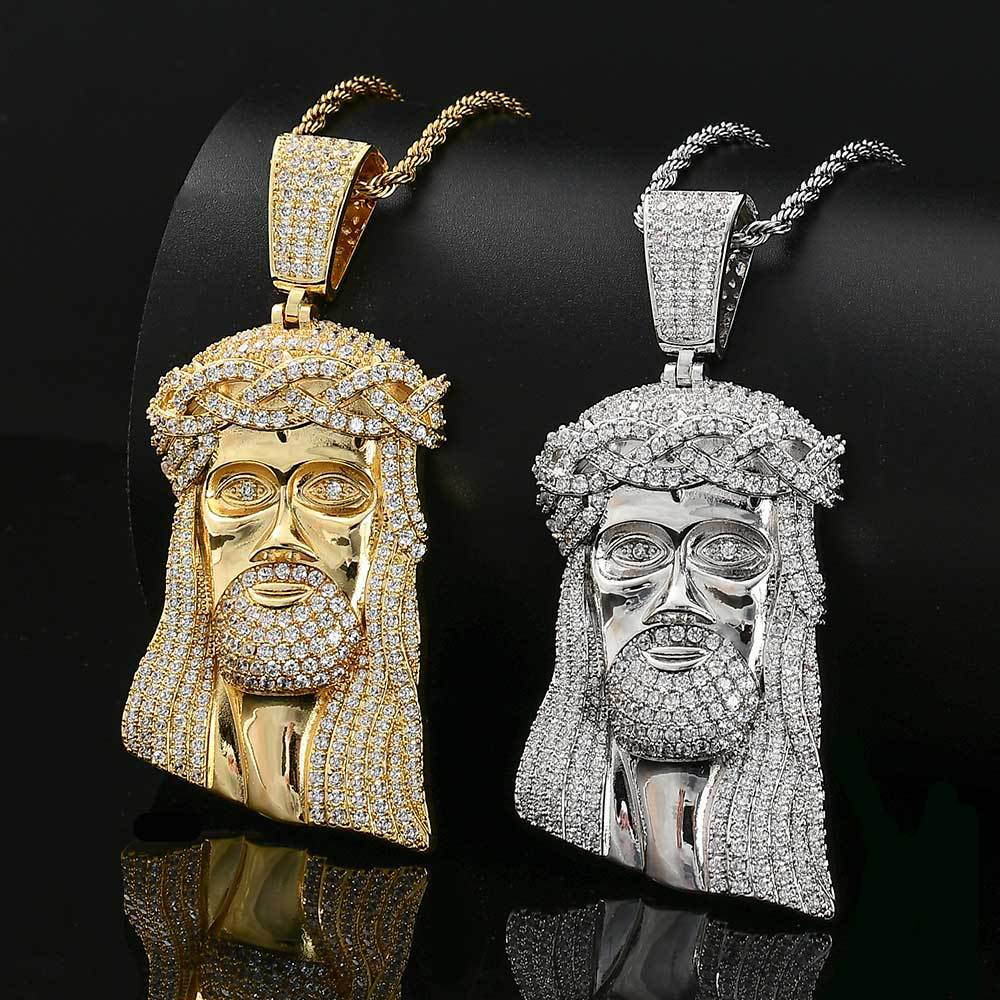 Micro Paved Zircon Jesus Head Hip Hop Men's Pendant Necklace - Blade & Thread