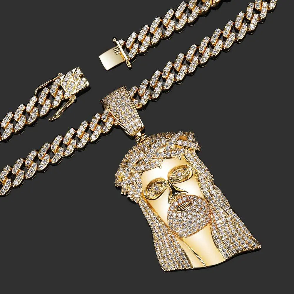 Micro Paved Zircon Jesus Head Hip Hop Men's Pendant Necklace - Blade & Thread