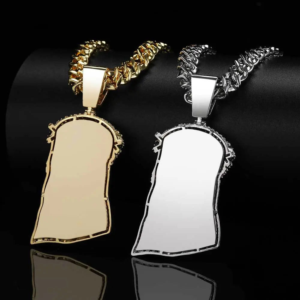 Micro Paved Zircon Jesus Head Hip Hop Men's Pendant Necklace - Blade & Thread